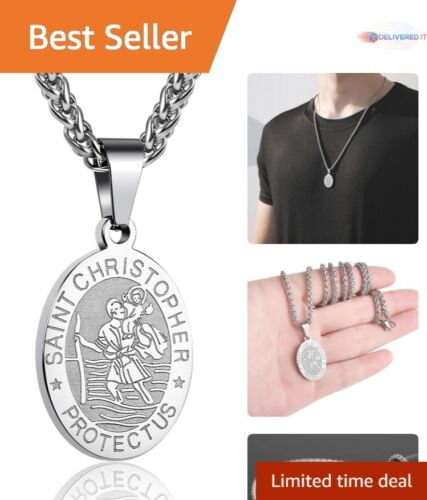 Stainless Steel Saint Christopher Pendant Necklace for Men and Women - 24 Inches