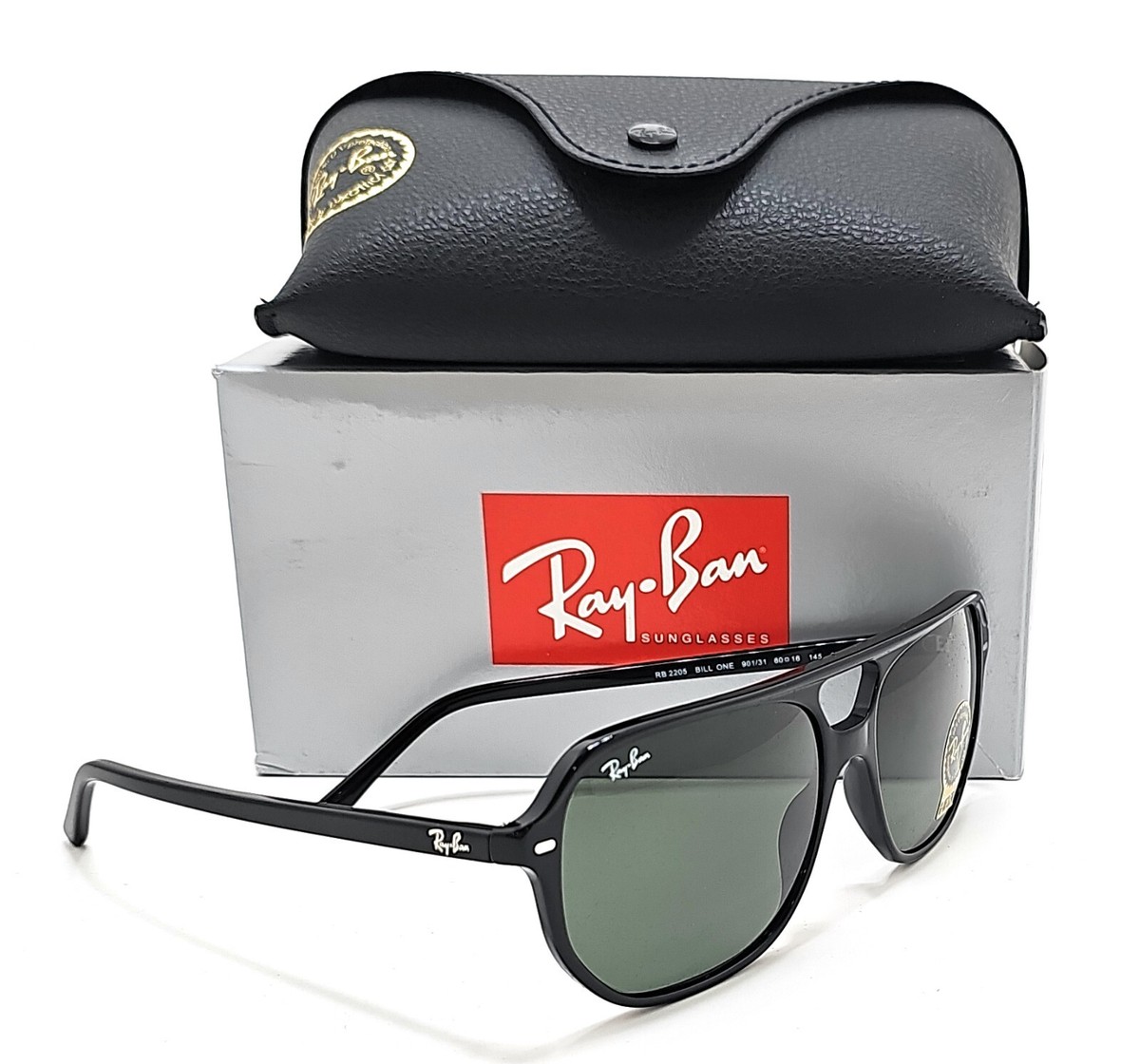 Ray-Ban Bill One RB2205 901/31 Aviator Black/Green Unisex Ray-Ban Bill One RB2205 901/31 Aviator Black/Green Unisex