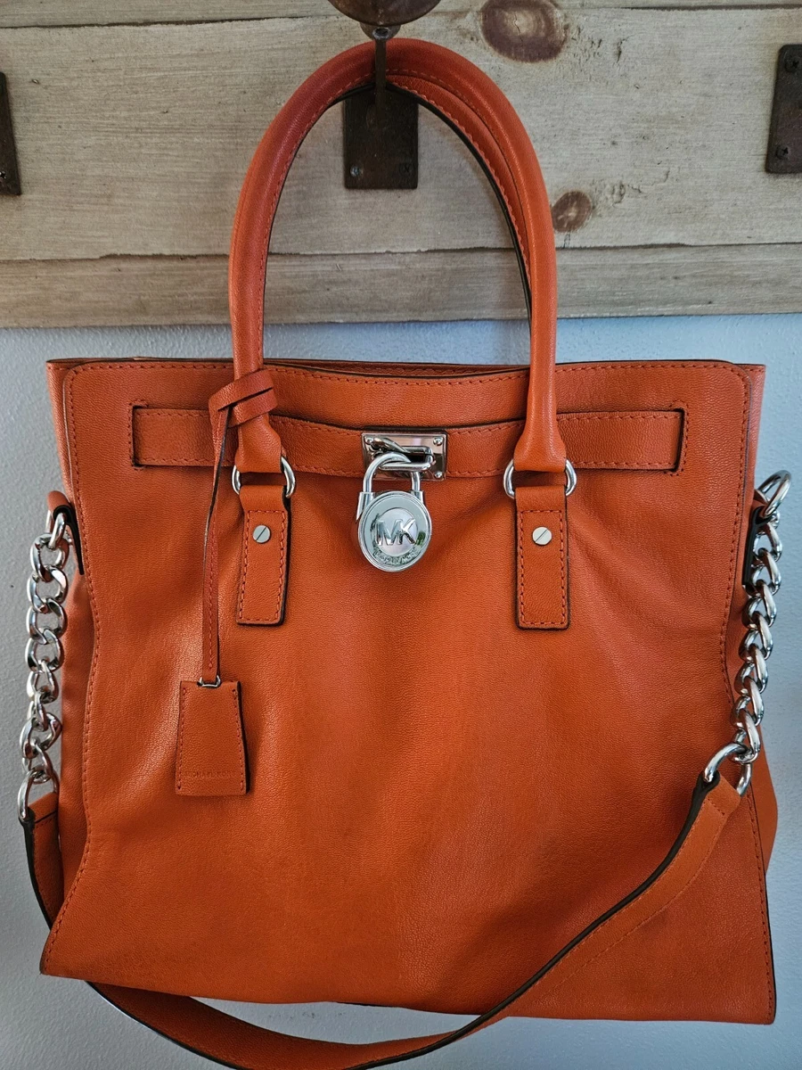 Michael Kors Hamilton Leather Hamilton Lock & Key Orange Tote Handbag