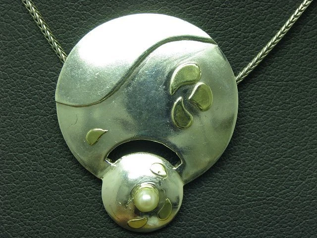 925 Argento Sterling Collana Pendente con Perle Ricoperto/Parzialmente Dorato/ - Immagine 3 di 4