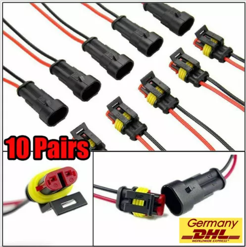 10Paar KFZ Stecker Steckverbindung Steckverbinder Auto Wasserdicht Kabel 2polig - Bild 12 von 12