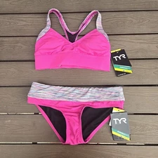 TYR Durafast Women Sonoma Pink V Neck Open back Bikini Set SZ XS New