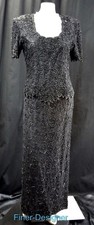 Brilliante Dress sheath bead lace formal black evening gown long maxi M NEW VTG