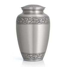 Classic Urns and Memorials Silver Urn with Vine Detail- Memorial Jar with Case