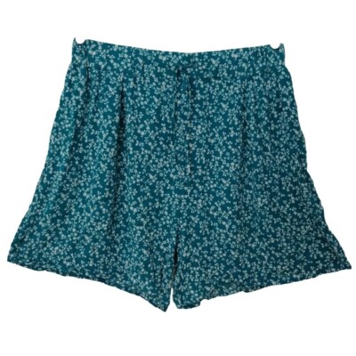 West Loop Women's Teal and White Floral Print Short Shorts, L/XL.