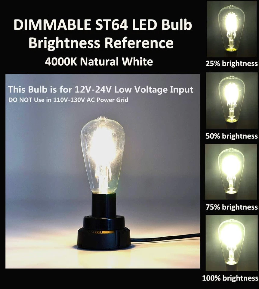 12V 24V DC Input 8W LED Bulb ST21(ST64) Style Dimmable with 12V DC Dimmer 400... - Image 4 of 4