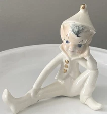 Vtg Ceramic Pixie Elf White Sitting Christmas Holiday Signed