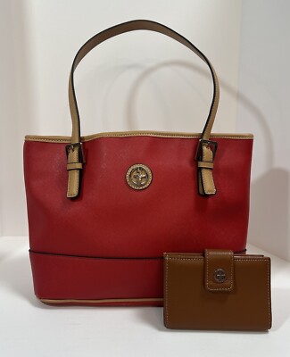 GIANI BERNINI Red Faux Saffiano Leather Tote Bag Plus Wallet