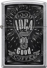 Zippo Good Idea With Good Coffee Sign Street Chrome WindProof Lighter *NEW* L@@K