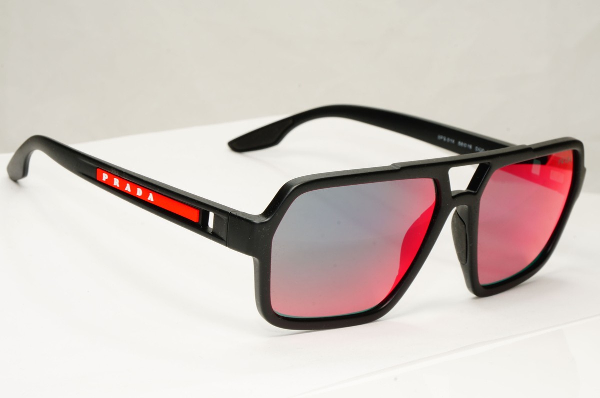 Prada Sunglasses Black Grey Mirror Blue Red Square Pilot Prada Sunglasses Black Grey Mirror Blue Red Square Pilot