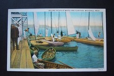 Sailing Yachs at WHITE LAKE CLUB PIER Whitehall, Michigan postcard circa 1940