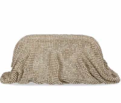 INC pleated mesh embellished clutch shoulder bag - Champagne / Gold