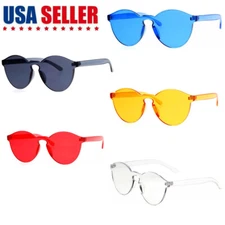 Rimless Flat Lens Fashion Sunglasses Thick Translucent Round Lens Frame UV400 US