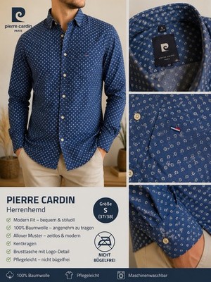Pierre Cardin Herrenhemd Gr. S (37/38) Blau Gemustert Langarm 100% Baumwolle