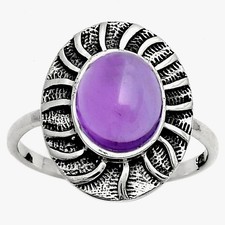 Natural Amethyst Cab - Brazil 925 Sterling Silver Ring s.7 Jewelry R-1085