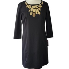 Vince Camuto Black Mini Dress NEW Women's Dress Size 10 Metallic Neck 3/4 Sleeve