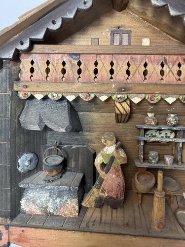 Vintage Diorama House Shadowbox Sweeping Lady Home Folk Art Italy - Picture 2 of 6