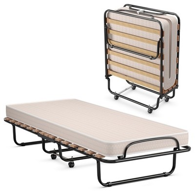 Folding Bed Rollaway Metal Guest Bed Sleeper Made in Italy w/ Memory Foam