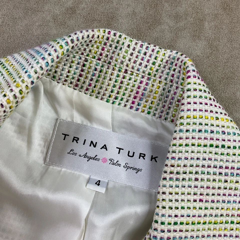 Blazer Trina Turk Chaqueta Manga Corta Tejido con Botones Multicolor Mujer Talla 4 EE. UU. Foto 4 de 4