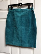 Global Identity G-III Vintage Teal Suede Leather Mini Skirt Size 9/10 High Waist