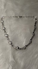 Silver Signed Necklace With Rhinestone Choker Style Great Sparkle 15" Latch