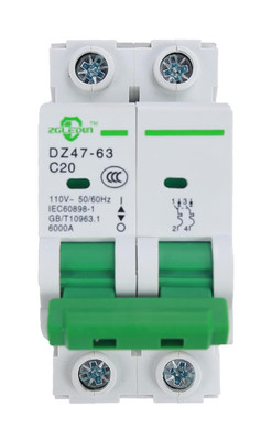 AC Miniature Circuit Breaker, 2 Pole 20 Amp, 120/240VAC, 6Ka Din Rail Mount Brea