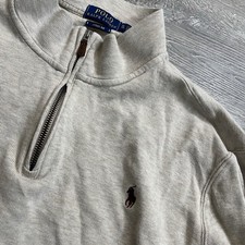 Polo Ralph Lauren Men's Estate Rib 1/4 Zip Sweater XL Beige Burgundy Pony
