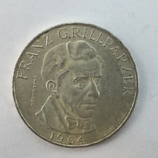 1964 Austrian Mint silver 25 Schilling Grillparzer coin 0.800 collectible VG