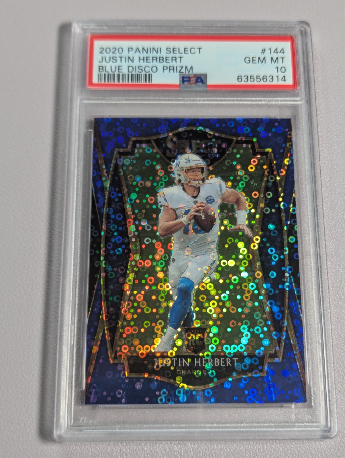 PSA 10 Justin Herbert 2020 Panini Select #144 Blue Disco Prizm Rookie RC /25