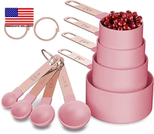 Rose Gold Stainless Steel Handle Measuring Cups and Spoons Set, 8 Piece Stackabl