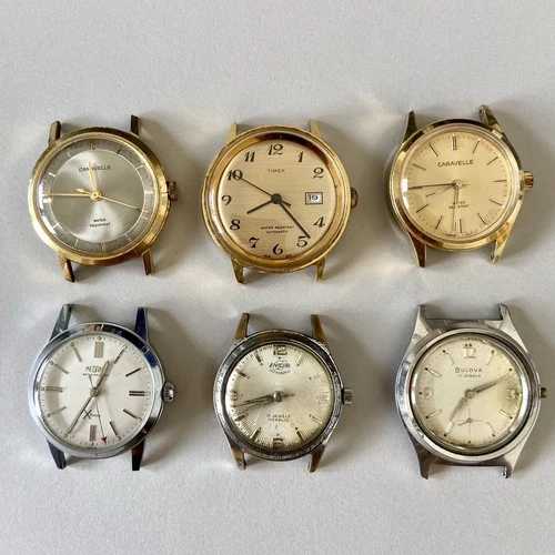 Vintage Watch Lot (6) Enicar Bulova Caravelle Medana Timex Some Running