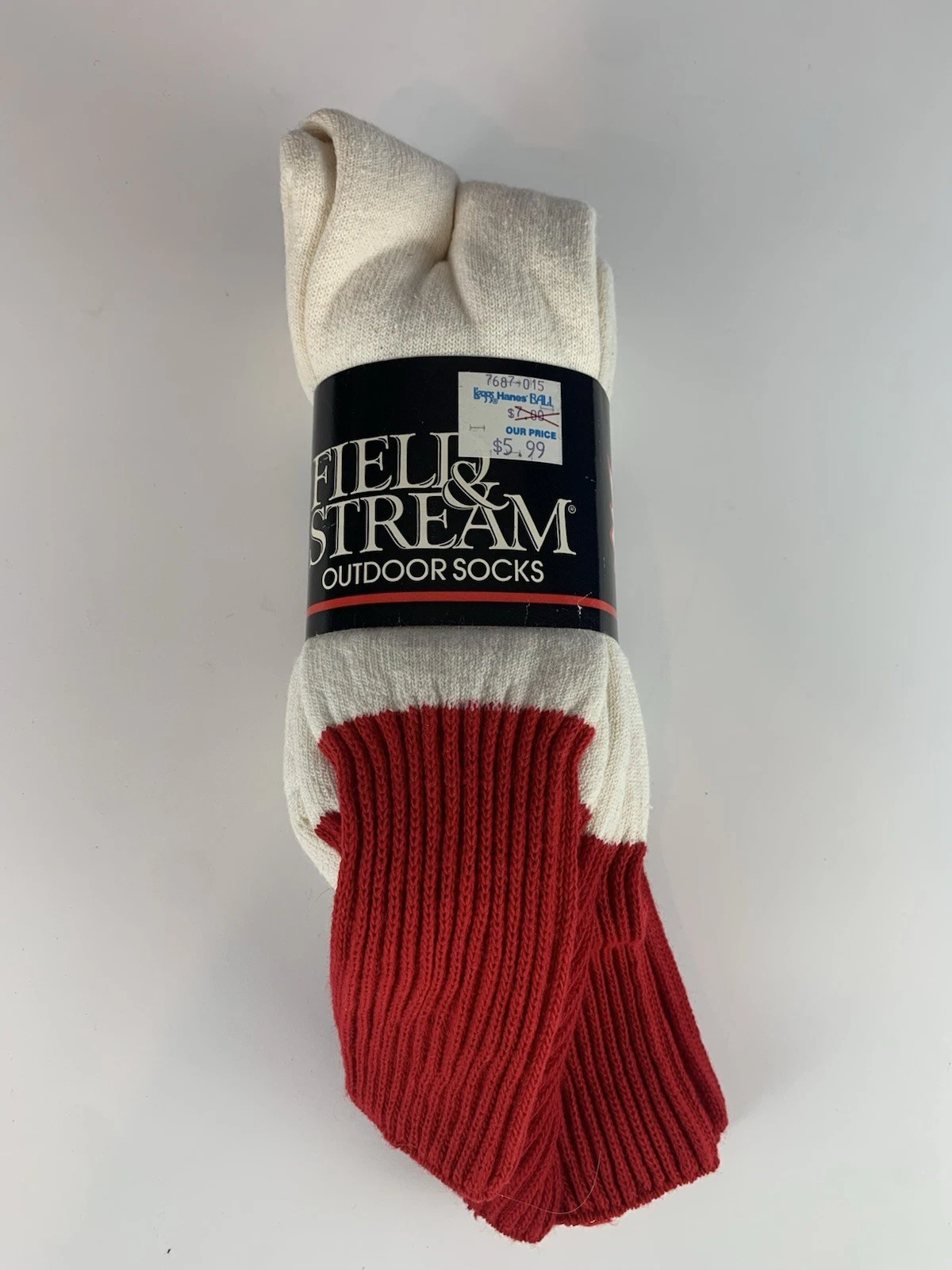 Field & Stream Vintage 3 Pack Outdoor Socks Red Cream Cotton Blend Size 10-13