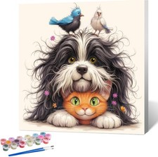 Animal Paint by Numbers Kit for Adults Beginner,Dog Cat Bird Paint by Number DIY