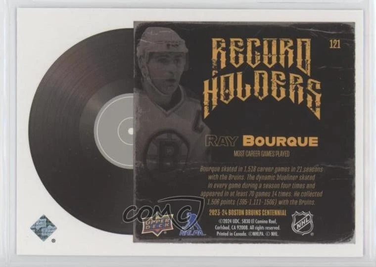 2023-24 Upper Deck Boston Bruins Centennial Record Holders Ray Bourque #121 HOF - Image 2 of 2