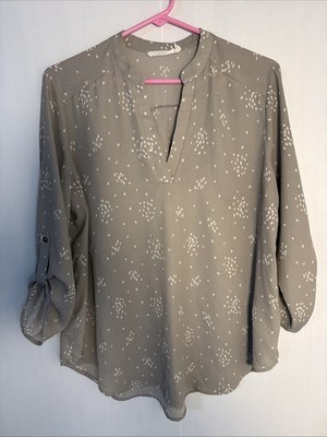 Women s Top-Lush Size Large-3/4 Sleeve-grey & Cream-great Style