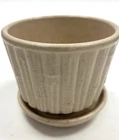 Vintage McCoy Pottery Bamboo Planter 4.5" Flower Pot with Attached Saucer #0373