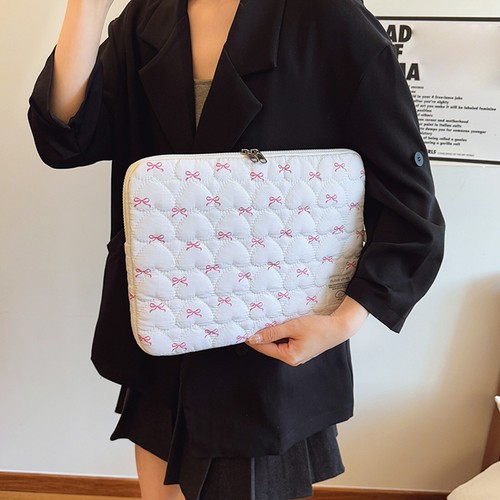 Bowknot Quilted Laptop Sleeve Soft Pad Tablet Bag Computer Storage Bag (White M) - Afbeelding 6 van 9