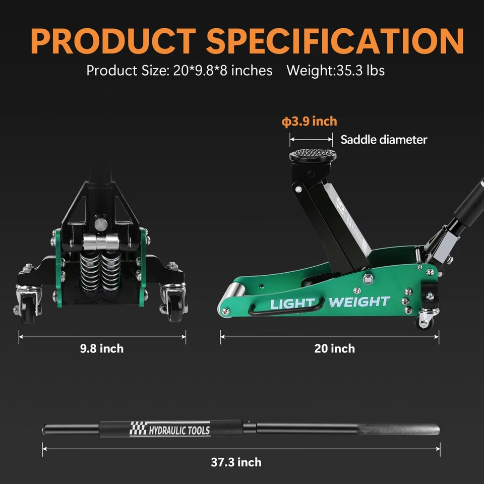 Aluminum and Steel Floor Jack 1.5 Ton Dual Pump Hydraulic Low Profile Car Jack - Image 4 of 4