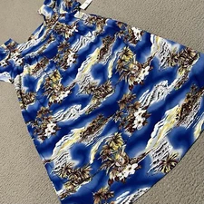 Hilo Hatties Dress M Blue Hawaiian Floral Tulip Sleeve Muu Muu w/ Pocket