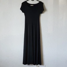 SOSTANZA VINTAGE Dress Sheer Black Maxi Short Sleeve Stretchy Sz Small 90s EUC