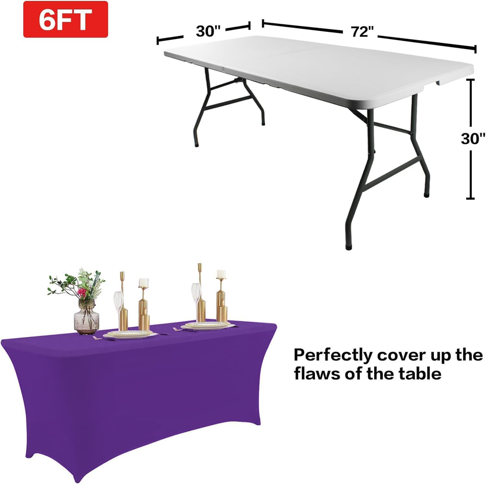 2 Pack 6FT Table Cloth for Rectangular Fitted Events Stretch Purple