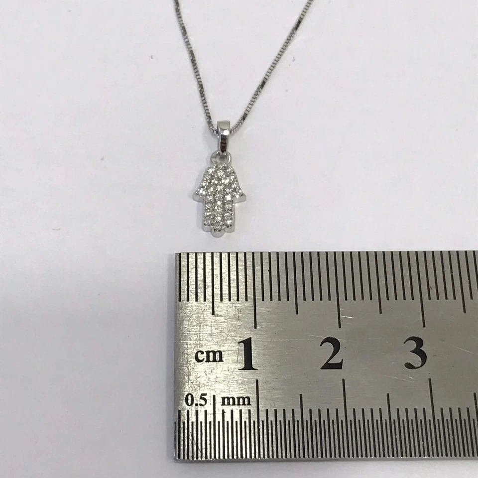 Collar de mano pequeño Hamsa de oro blanco macizo de 14k con 0,14 quilates de diamantes Foto 4 de 4