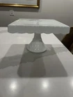 Beautiful Vintage Square Indiana White Milk Glass Rum Well Cake Stand Pedestal