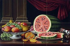Still Life with Watermelon Tile Mural Kitchen Bathroom Backsplash Marble Ceramic