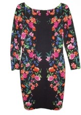 $138 Eliza J Floral Sheath 6 Medium Black Dress Pink Crepe Structured Lined NWT