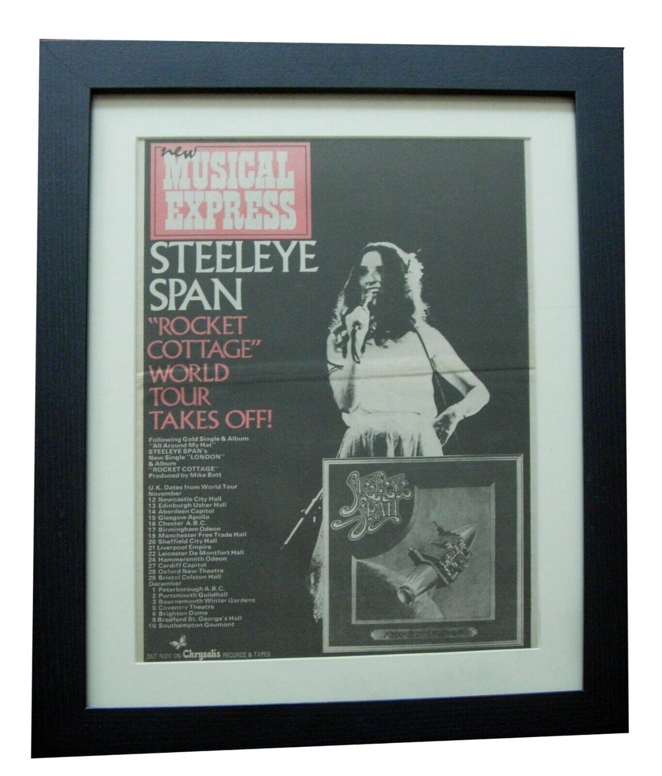 STEELEYE SPAN+Rocket Cottage+TOUR+POSTER+AD+FRAMED+ORIGINAL 1976+FAST WORLD SHIP nieuwe prijs