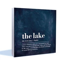 KEUSPI Lake Desk Decor,The Lake Definition Wood Block Plaque Box Sign Rustic ...