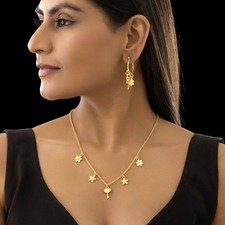 New Gold Plated Multi-Charm Chain Necklace with Earrings