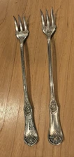 Vintage KUHNS Silverplate Oyster Forks Set of 2 Ornate 6 Inch Seafood Utensils