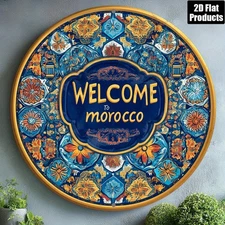1pc Moroccan Welcome Sign - Vintage Moroccan Decoration W/Blue & Golden Accents